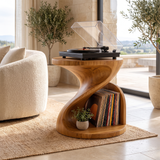 Sonvessa Twisting Sculpted Handcrafted Record Player Stand With Storage Teak - Timberustic Record Player Stand With Storage