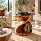 Sonvessa Twisting Sculpted Handcrafted Record Player Stand With Storage - Timberustic Record Player Stand With Storage