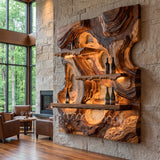 Stratavorn Topographic Mountain Handcrafted Floating Wine Shelf by Timberustic — Brown finish