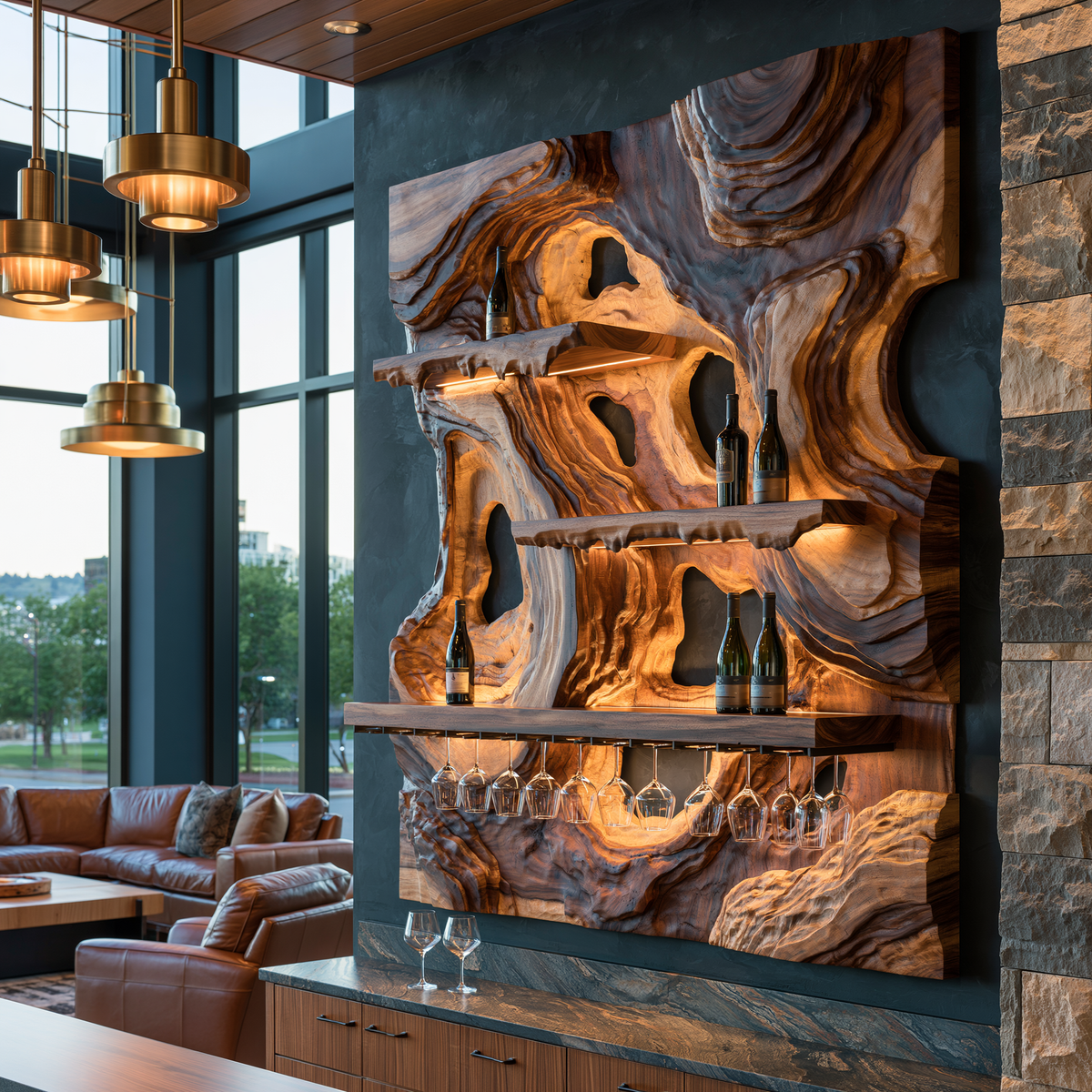 Stratavorn Topographic Mountain Handcrafted Floating Wine Shelf by Timberustic — overall product view