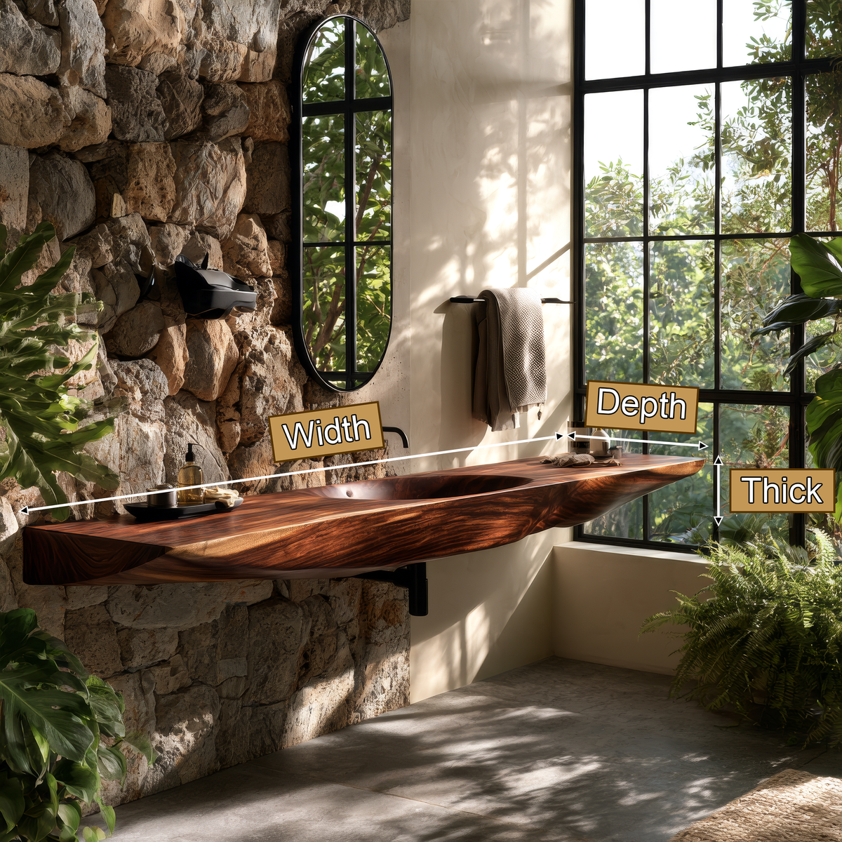 Sylavyn Sculpted Slab Handcrafted Floating Bathroom Vanity with Integrated Sink - Timberustic Floating Bathroom Vanity with Integrated Sink