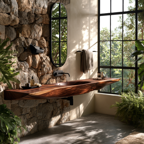 Sylavyn Sculpted Slab Handcrafted Floating Bathroom Vanity with Integrated Sink - Timberustic Floating Bathroom Vanity with Integrated Sink