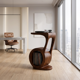 Sylawyn Circular Sculpted Handcrafted Record Player Stand With Storage Dark Walnut - Timberustic Record Player Stand With Storage