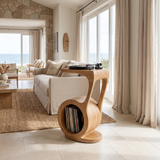 Sylawyn Circular Sculpted Handcrafted Record Player Stand With Storage Natural Oak - Timberustic Record Player Stand With Storage