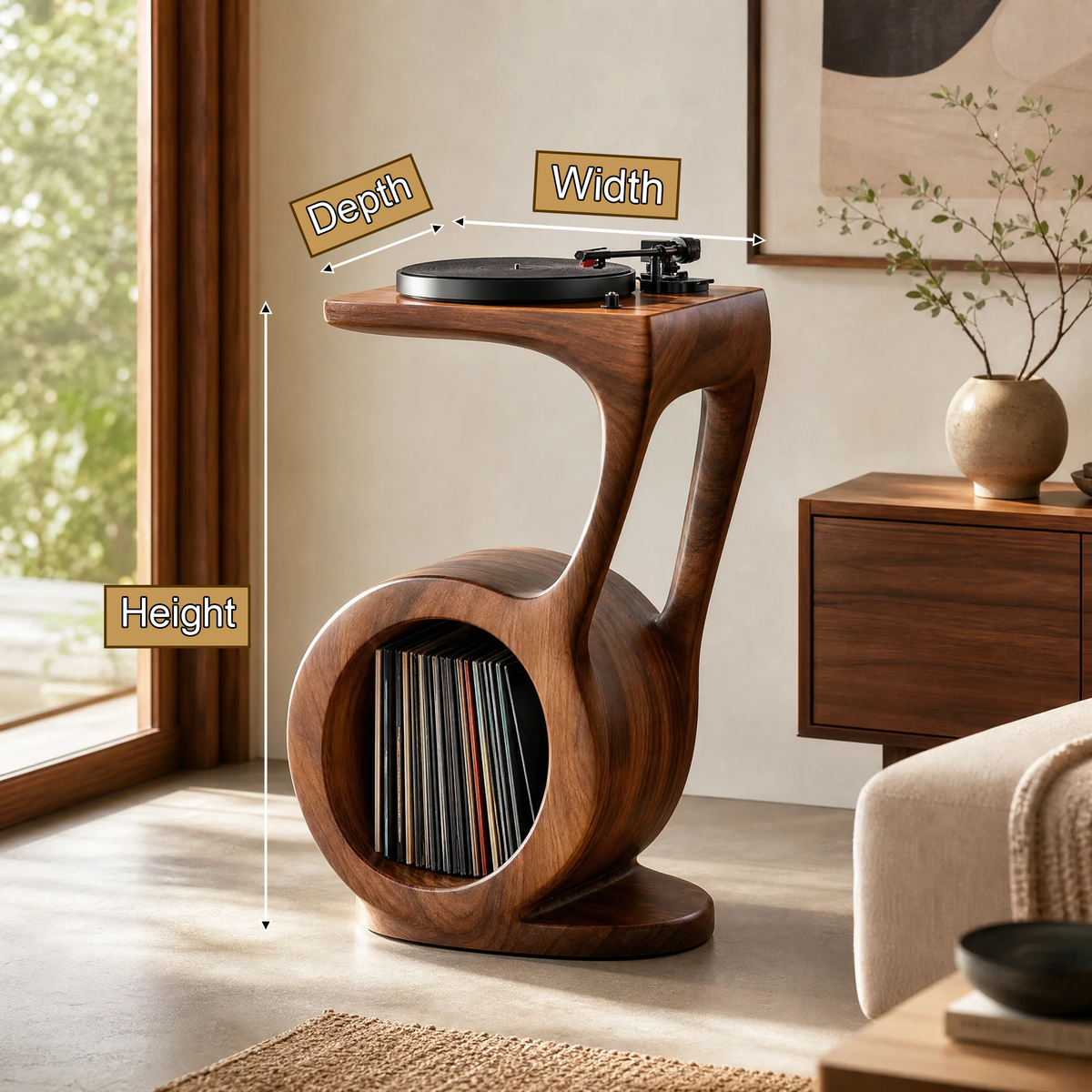 Sylawyn Circular Sculpted Handcrafted Record Player Stand With Storage - Timberustic Record Player Stand With Storage