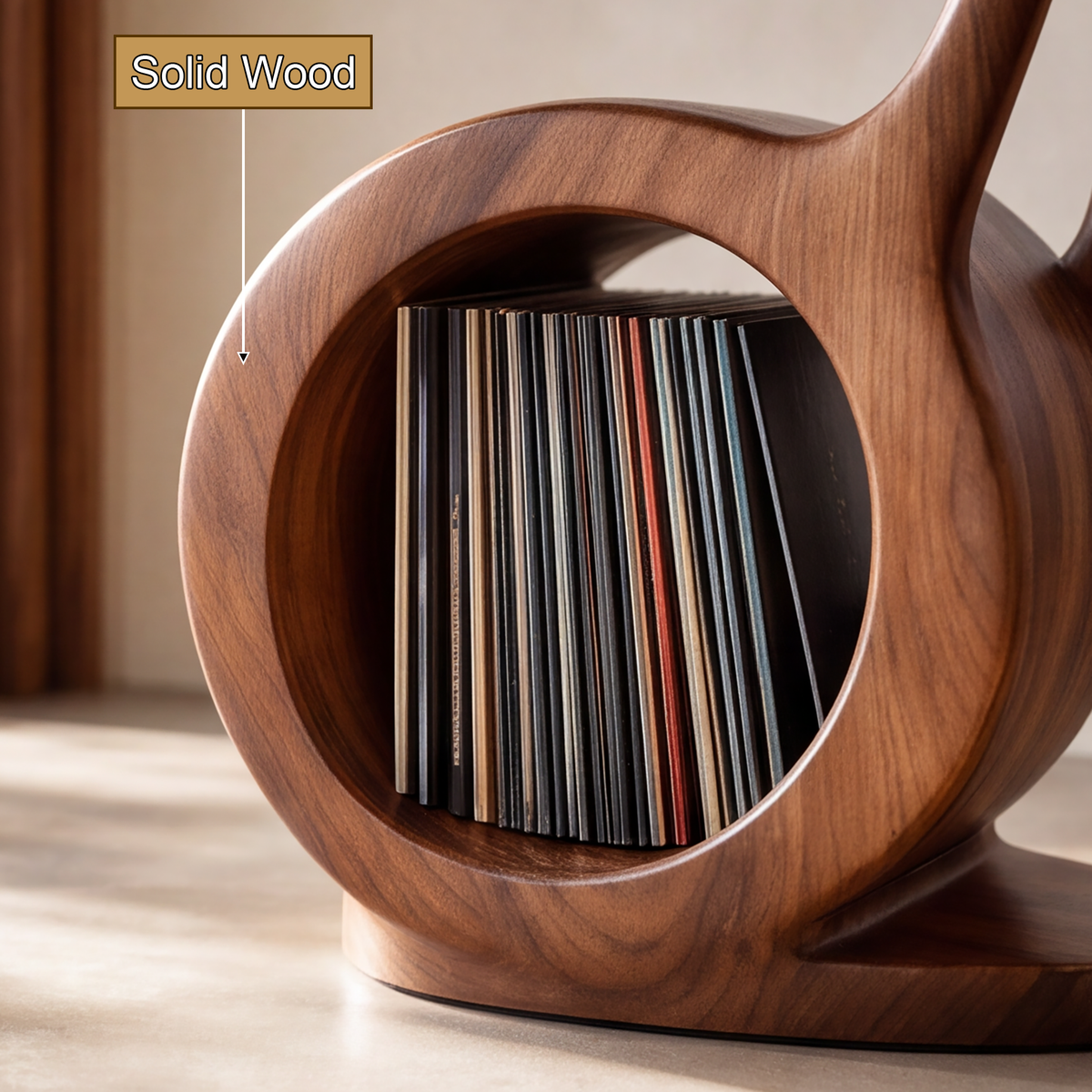 Sylawyn Circular Sculpted Handcrafted Record Player Stand With Storage - Timberustic Record Player Stand With Storage