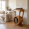 Sylawyn Circular Sculpted Handcrafted Record Player Stand With Storage Teak - Timberustic Record Player Stand With Storage