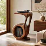Sylawyn Circular Sculpted Handcrafted Record Player Stand With Storage - Timberustic Record Player Stand With Storage