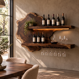 Sylelune Live Edge Handcrafted Floating Wine Shelf by Timberustic — Dark Walnut finish
