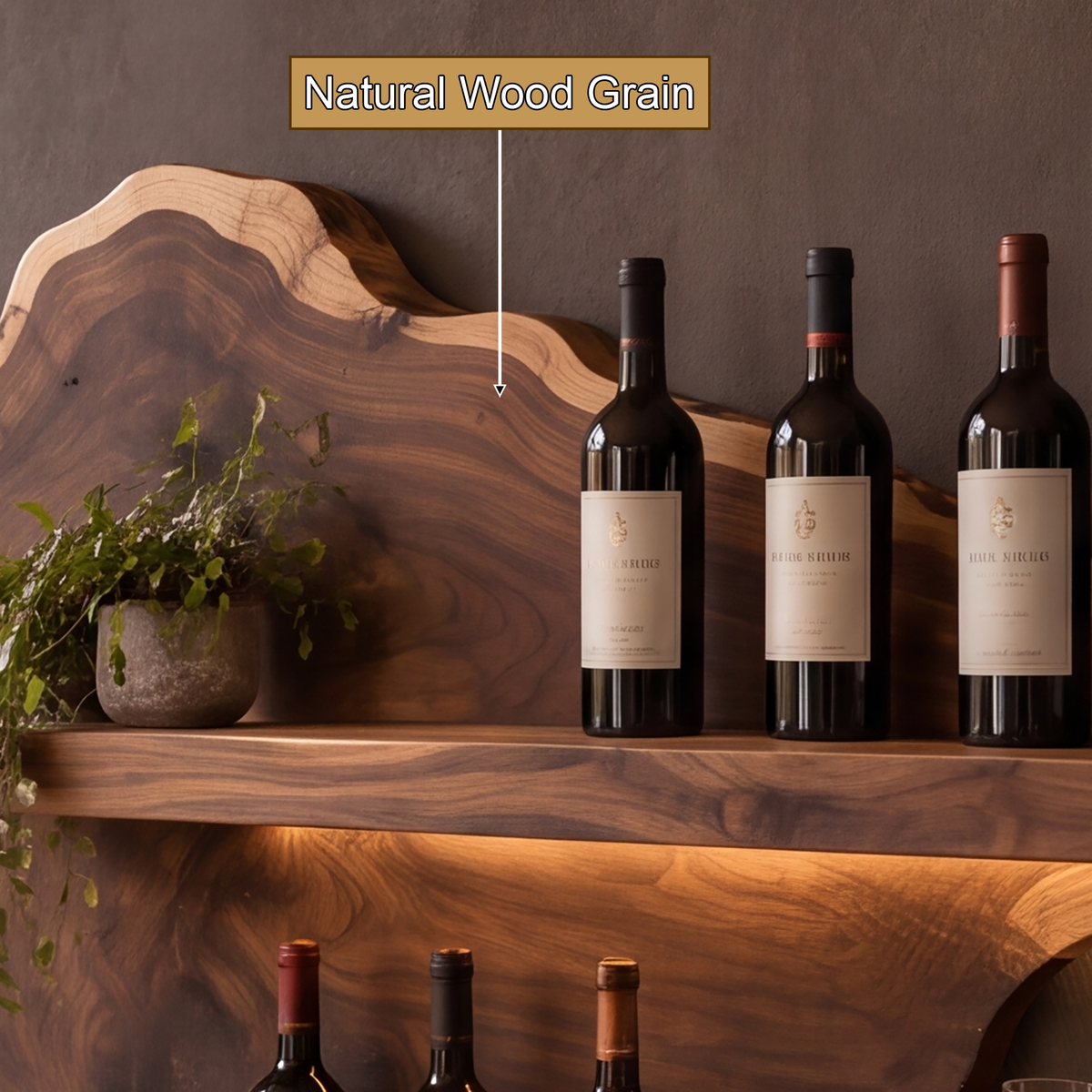 Sylelune Live Edge Handcrafted Floating Wine Shelf by Timberustic — natural wood grain detail