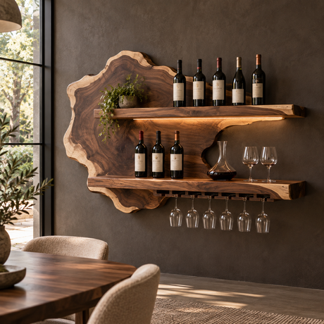 Sylelune Live Edge Handcrafted Floating Wine Shelf - Timberustic Floating Wine Shelf
