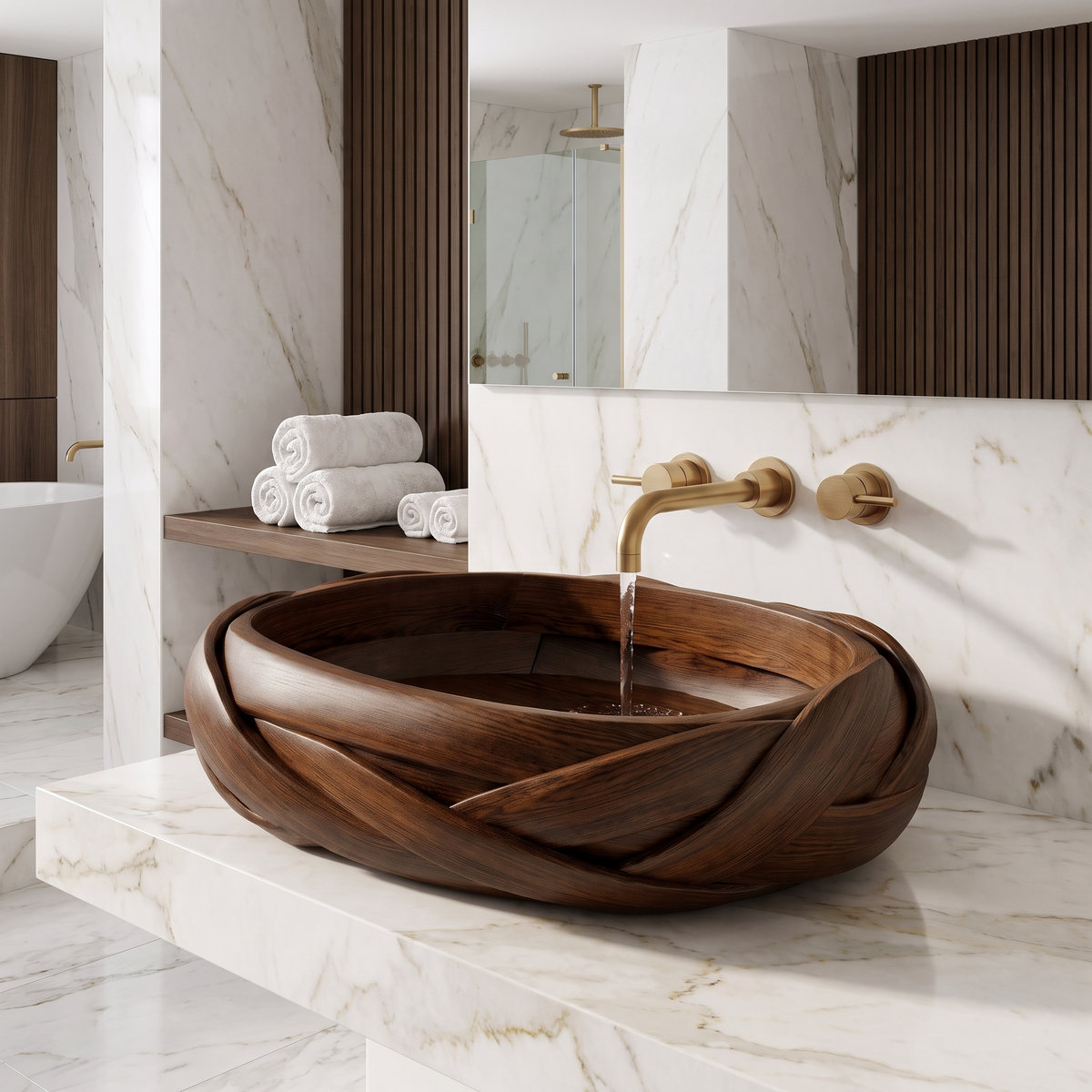 Sylemere Interwoven Sculpted Handcrafted Vessel Sinks Dark Walnut - Timberustic Vessel Sinks