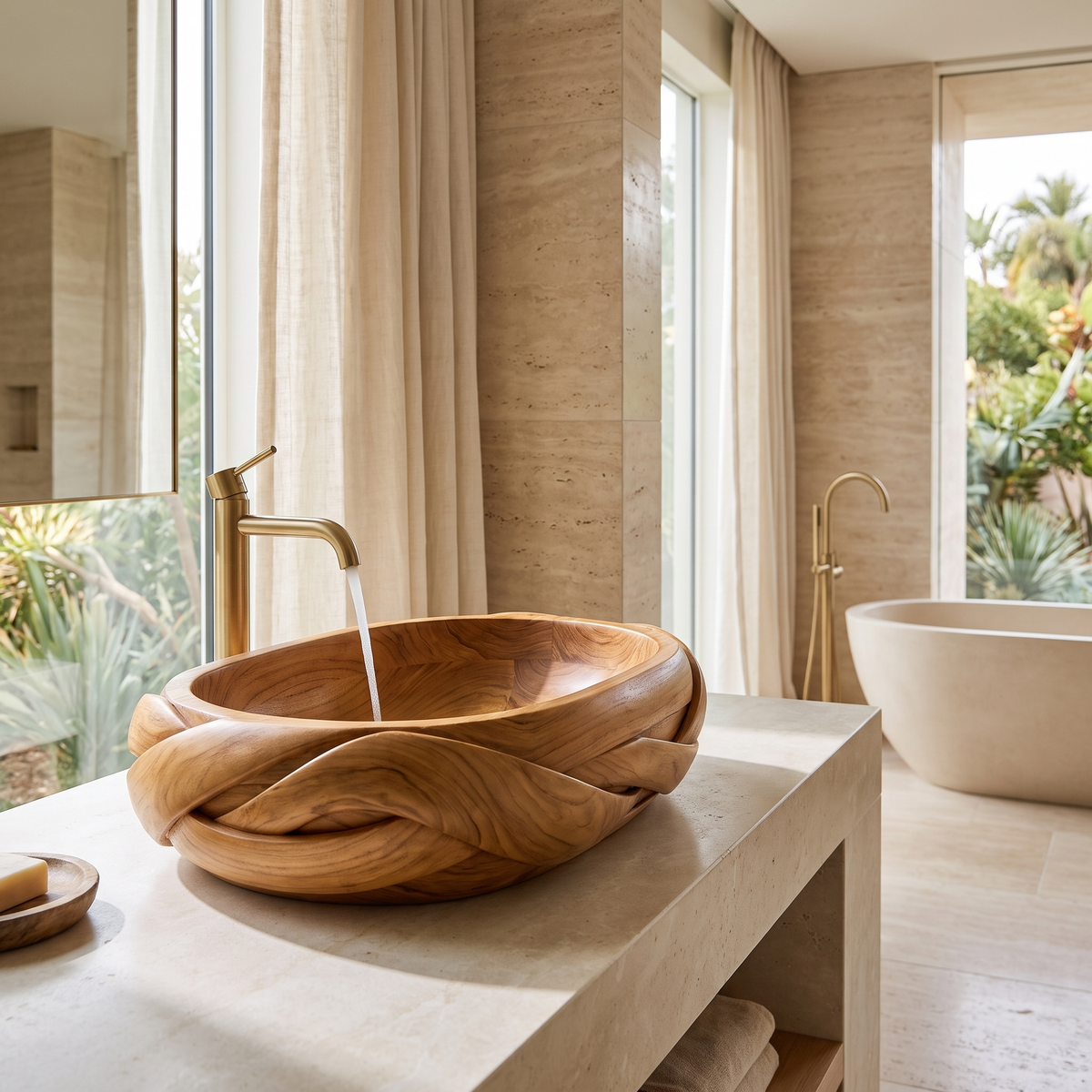 Sylemere Interwoven Sculpted Handcrafted Vessel Sinks Teak - Timberustic Vessel Sinks