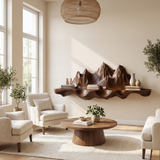 Sylerell Sculpted Mountain Landscape Handcrafted Floating Shelf by Timberustic — Dark Walnut finish