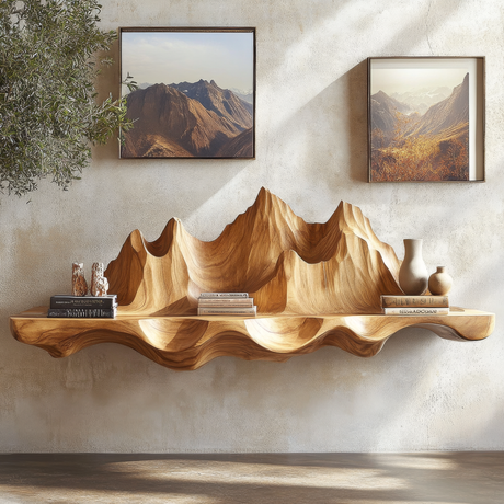 Sylerell Sculpted Mountain Landscape Handcrafted Floating Shelf - Timberustic Floating Shelf