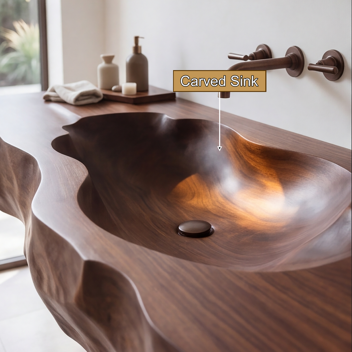 Sylevane Sculpted Basin Handcrafted Floating Bathroom Vanity with Integrated Sink - Timberustic Floating Bathroom Vanity with Integrated Sink
