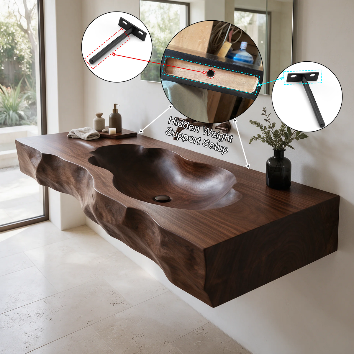 Sylevane Sculpted Basin Handcrafted Floating Bathroom Vanity with Integrated Sink - Timberustic Floating Bathroom Vanity with Integrated Sink
