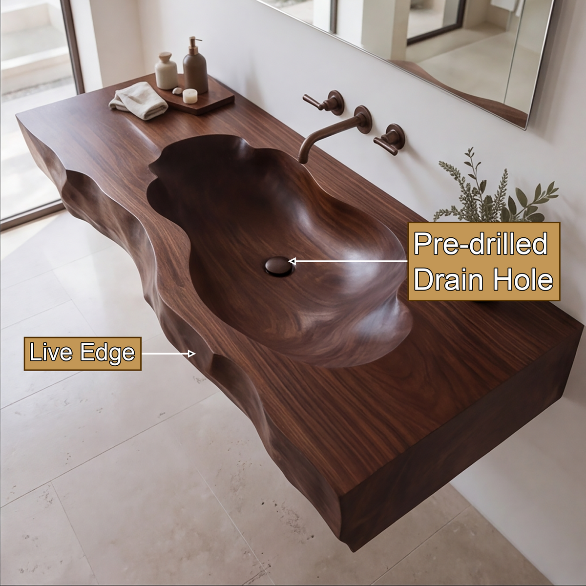 Sylevane Sculpted Basin Handcrafted Floating Bathroom Vanity with Integrated Sink - Timberustic Floating Bathroom Vanity with Integrated Sink