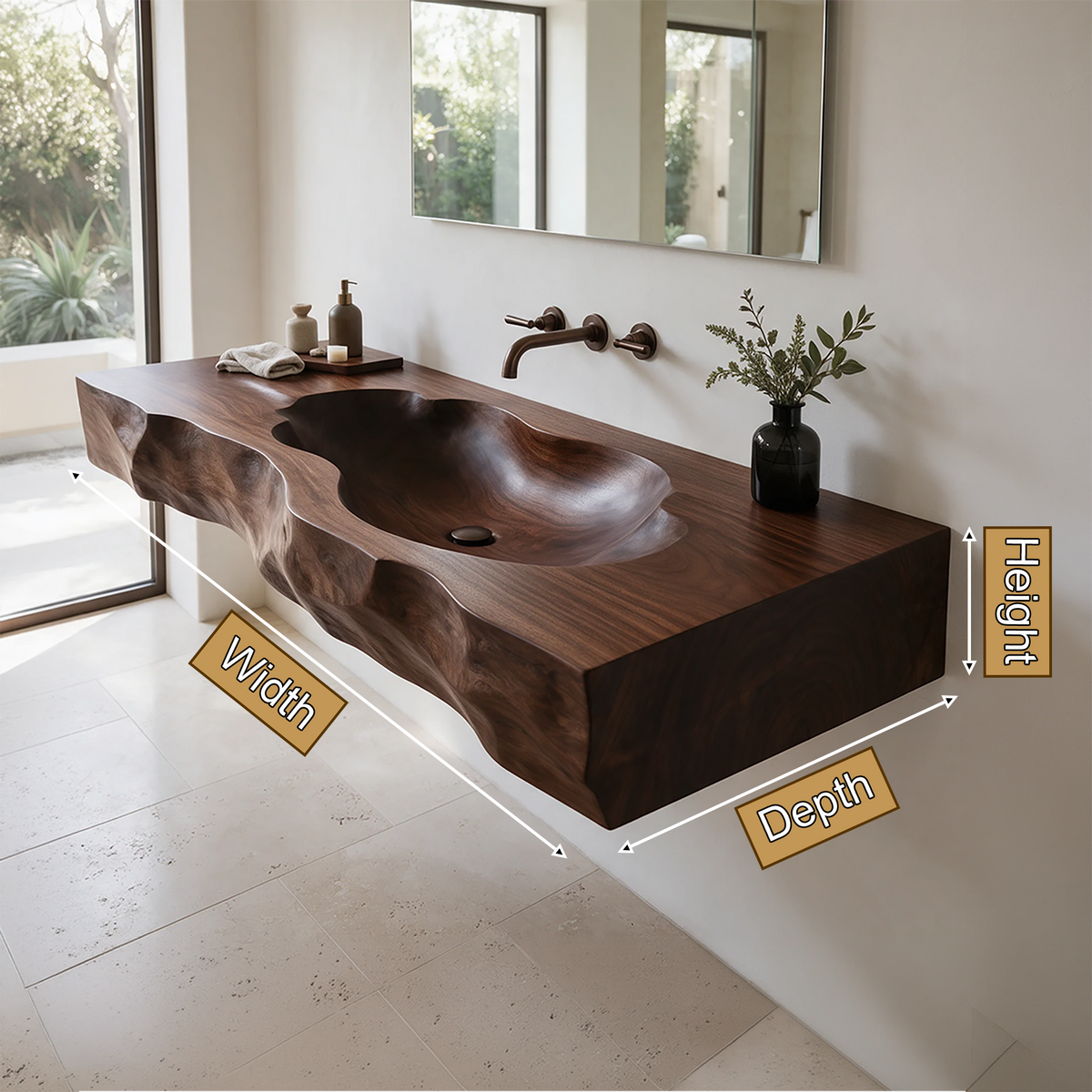 Sylevane Sculpted Basin Handcrafted Floating Bathroom Vanity with Integrated Sink - Timberustic Floating Bathroom Vanity with Integrated Sink