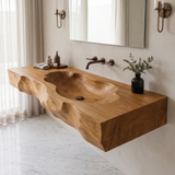 Sylevane Sculpted Basin Handcrafted Floating Bathroom Vanity with Integrated Sink Teak - Timberustic Floating Bathroom Vanity with Integrated Sink