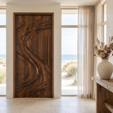 Sylevella Flowing Wave Sculpted Handcrafted Door by Timberustic — Brown finish