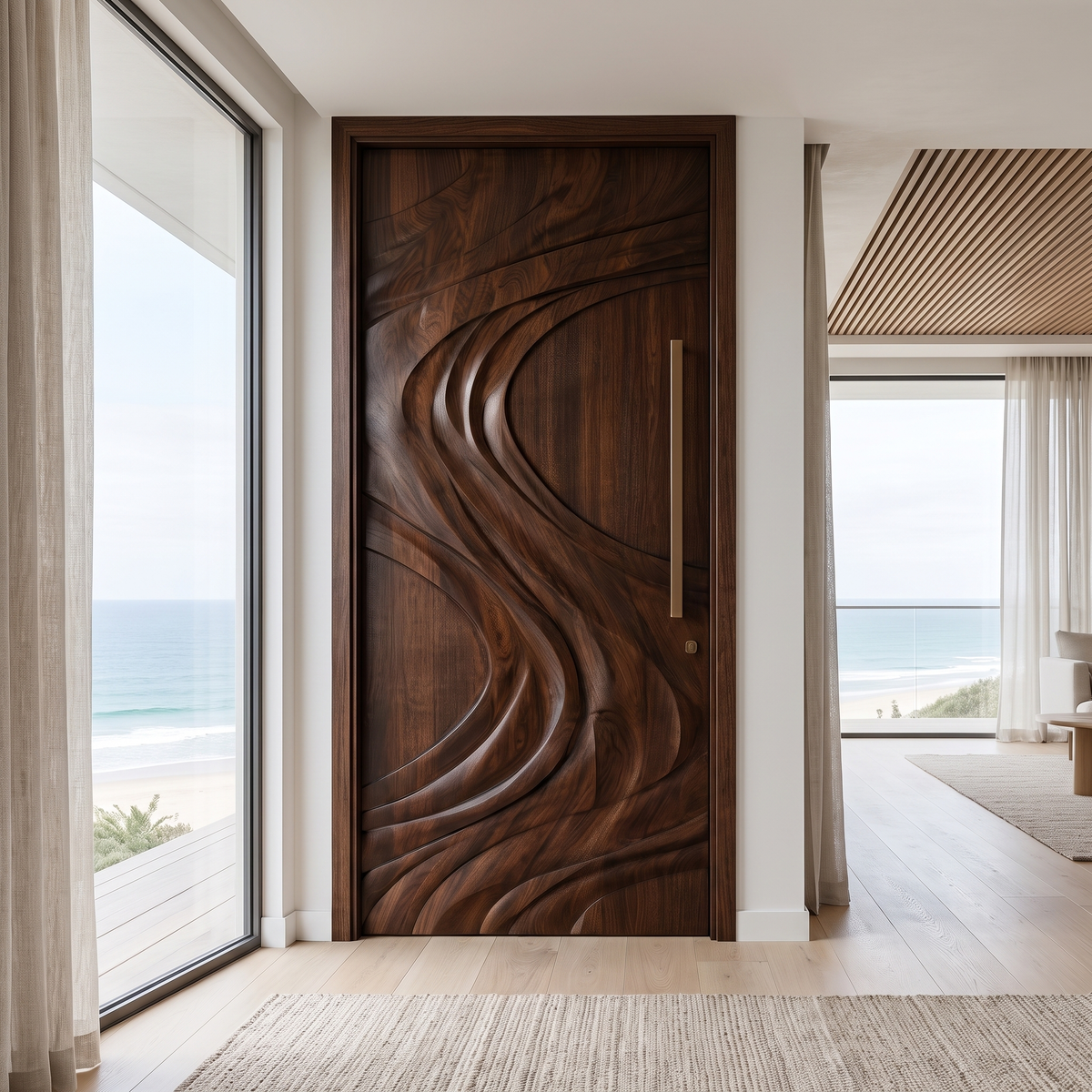 Sylevella Flowing Wave Sculpted Handcrafted Door by Timberustic — Dark Walnut finish