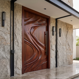 Sylevella Flowing Wave Sculpted Handcrafted Door by Timberustic — Mahogany finish