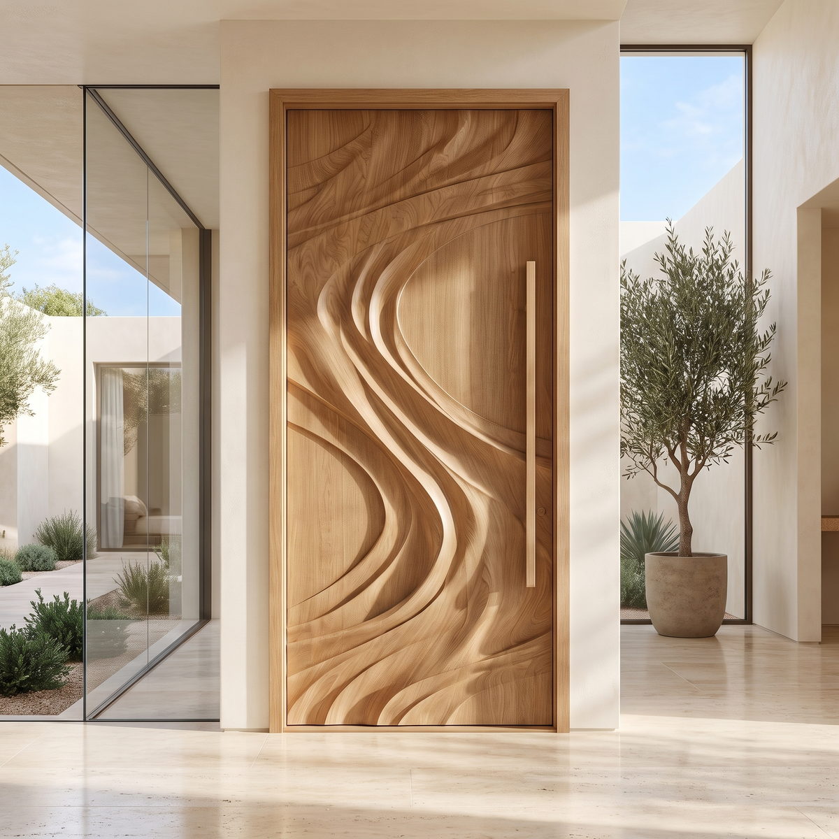 Sylevella Flowing Wave Sculpted Handcrafted Door by Timberustic — Natural Oak finish