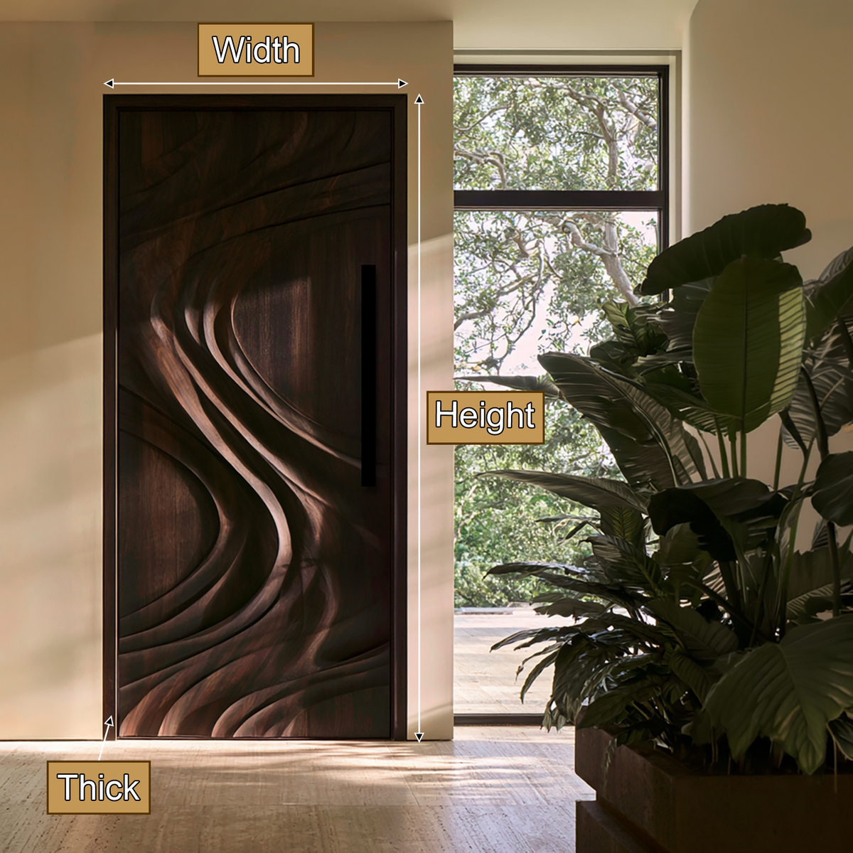 Sylevella Flowing Wave Sculpted Handcrafted Door by Timberustic — product dimensions
