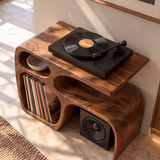 Sylewyn Asymmetric Sculpted Handcrafted Record Player Stand With Storage - Timberustic Record Player Stand With Storage