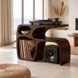 Sylewyn Asymmetric Sculpted Handcrafted Record Player Stand With Storage Dark Walnut - Timberustic Record Player Stand With Storage