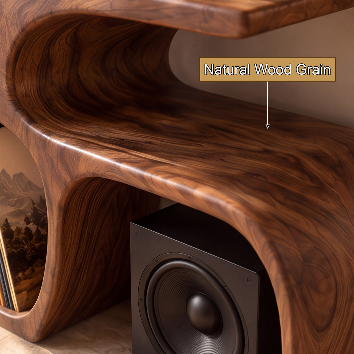 Sylewyn Asymmetric Sculpted Handcrafted Record Player Stand With Storage - Timberustic Record Player Stand With Storage
