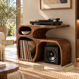 Sylewyn Asymmetric Sculpted Handcrafted Record Player Stand With Storage - Timberustic Record Player Stand With Storage