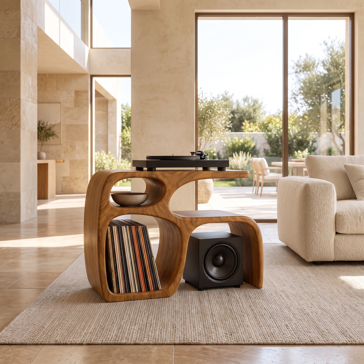 Sylewyn Asymmetric Sculpted Handcrafted Record Player Stand With Storage Teak - Timberustic Record Player Stand With Storage