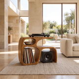 Sylewyn Asymmetric Sculpted Handcrafted Record Player Stand With Storage Teak - Timberustic Record Player Stand With Storage