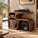 Sylewyn Asymmetric Sculpted Handcrafted Record Player Stand With Storage - Timberustic Record Player Stand With Storage