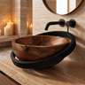 Sylirell Sculpted Oval Ring Handcrafted Vessel Sinks Brown - Timberustic Vessel Sinks
