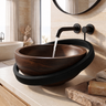 Sylirell Sculpted Oval Ring Handcrafted Vessel Sinks Dark Walnut - Timberustic Vessel Sinks