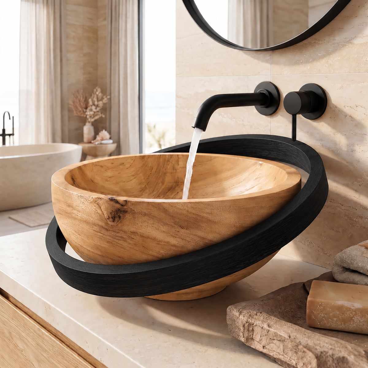 Sylirell Sculpted Oval Ring Handcrafted Vessel Sinks Natural Oak - Timberustic Vessel Sinks