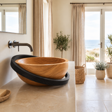 Sylirell Sculpted Oval Ring Handcrafted Vessel Sinks Teak - Timberustic Vessel Sinks