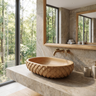 Sylivale Sculpted Scale Pattern Handcrafted Vessel Sinks Natural Oak - Timberustic Vessel Sinks
