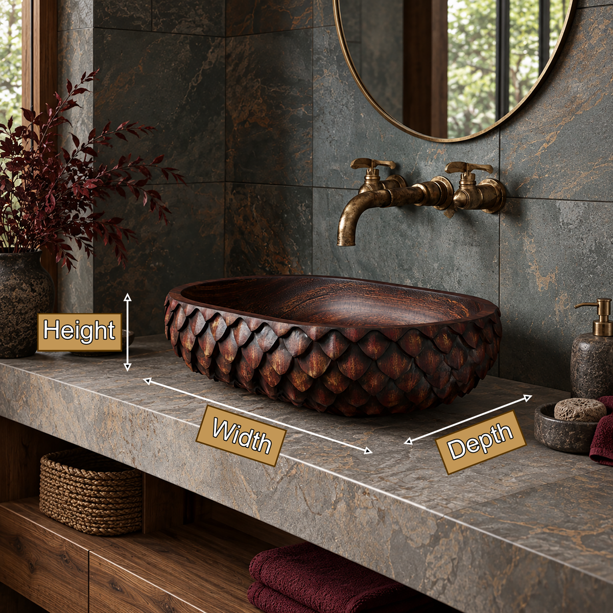 Sylivale Sculpted Scale Pattern Handcrafted Vessel Sinks - Timberustic Vessel Sinks