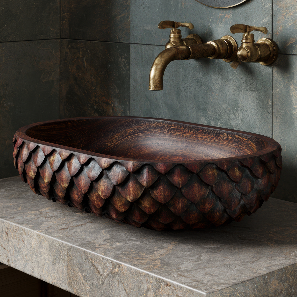 Sylivale Sculpted Scale Pattern Handcrafted Vessel Sinks - Timberustic Vessel Sinks