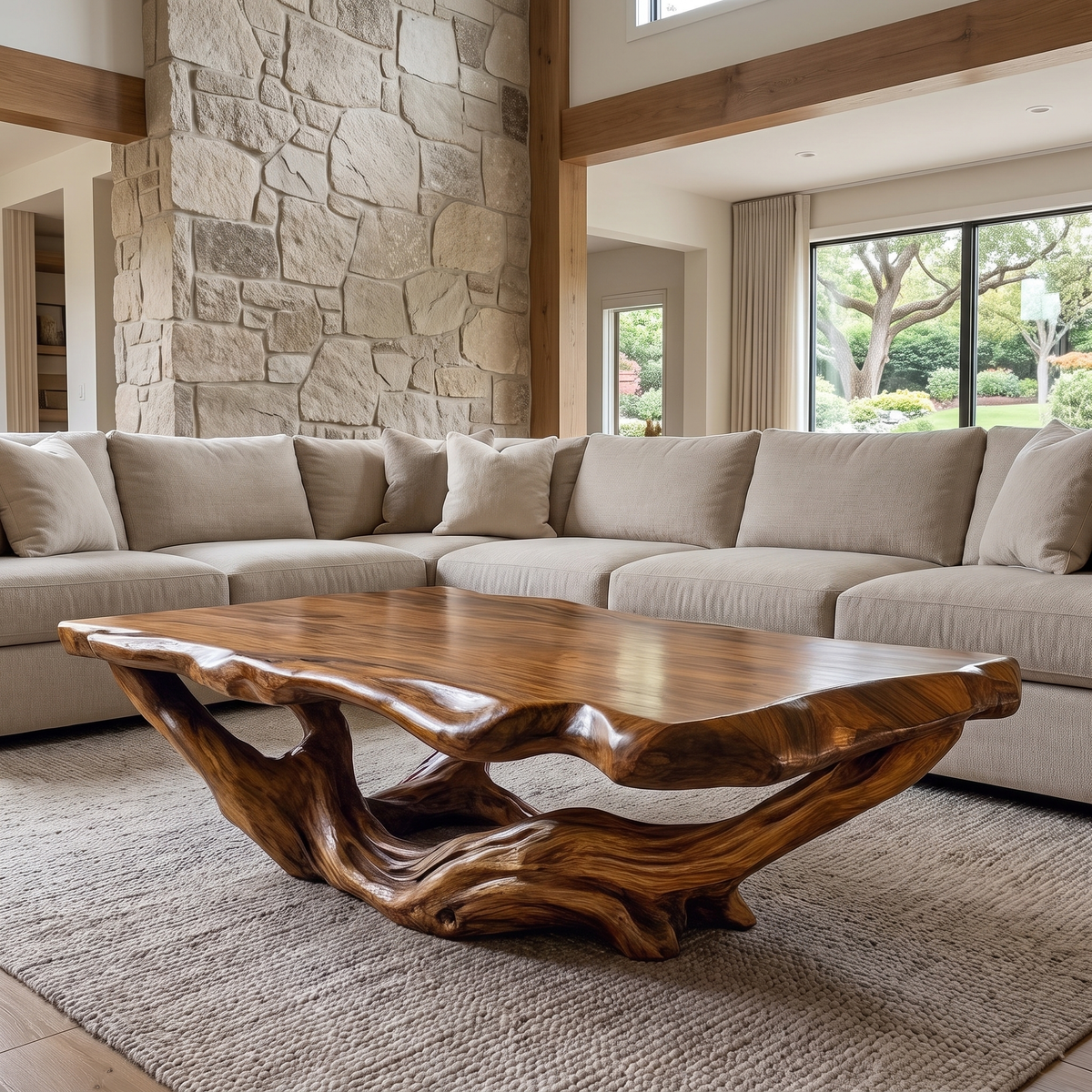 Sylivella Live Edge Sculpted Coffee Table Brown - Timberustic Coffee Table