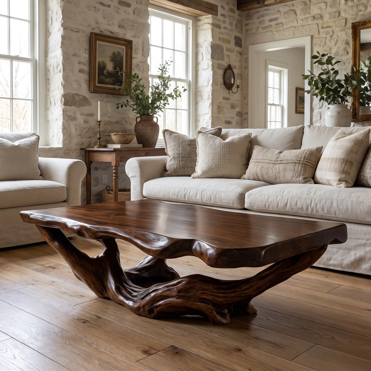 Sylivella Live Edge Sculpted Coffee Table Dark Walnut - Timberustic Coffee Table