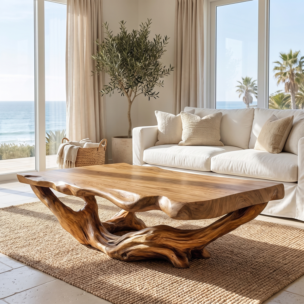 Sylivella Live Edge Sculpted Coffee Table Natural Oak - Timberustic Coffee Table