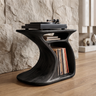 Sylivyn Curved Sculpted Handcrafted Record Player Stand With Storage Black - Timberustic Record Player Stand With Storage