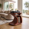 Sylivyn Curved Sculpted Handcrafted Record Player Stand With Storage Mahogany - Timberustic Record Player Stand With Storage