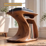 Sylivyn Curved Sculpted Handcrafted Record Player Stand With Storage - Timberustic Record Player Stand With Storage