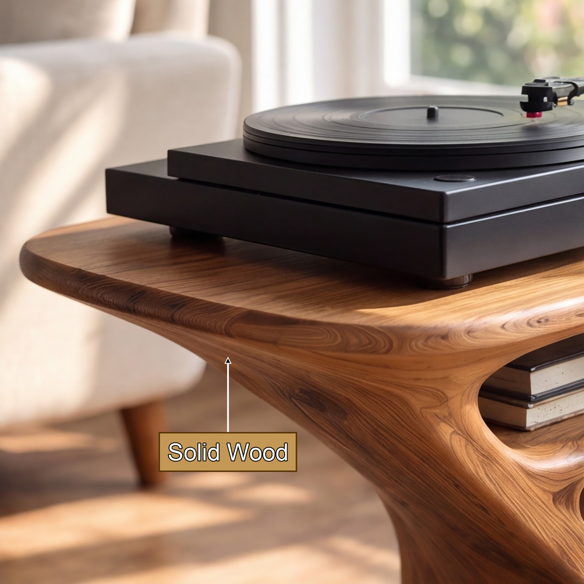 Sylivyn Curved Sculpted Handcrafted Record Player Stand With Storage - Timberustic Record Player Stand With Storage
